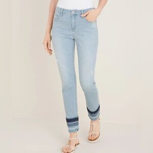 Chico’s So Slimming Girlfriend Slim Leg Ankle Jeans with Embroidered Hem